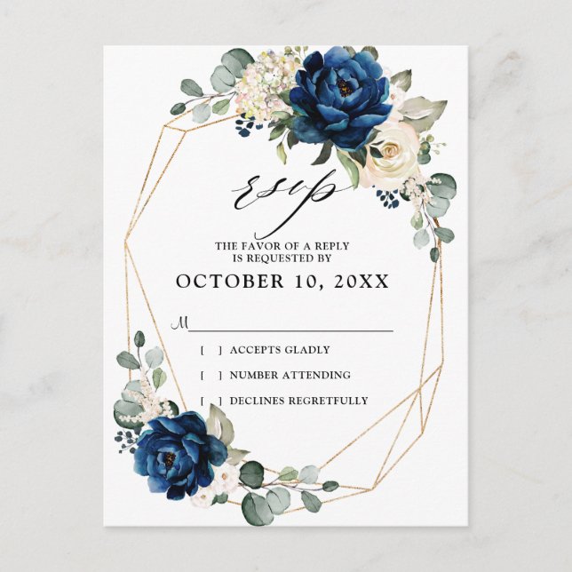 Carte Postale Marine Gold White Champagne Ivory Roses Mariage RS (Devant)