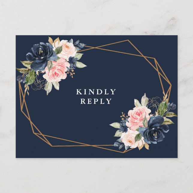 Carte Postale Marine & mariage floral roux RSVP (Devant)