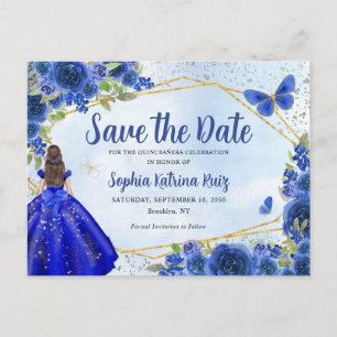 Carte Postale Marine Robe bleue Floral Quinceañera Enregistrer l
