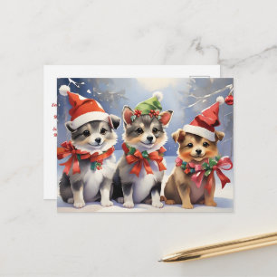 Carte Postale Marionnettes de Noël mignonnes avec chapeaux de Pè
