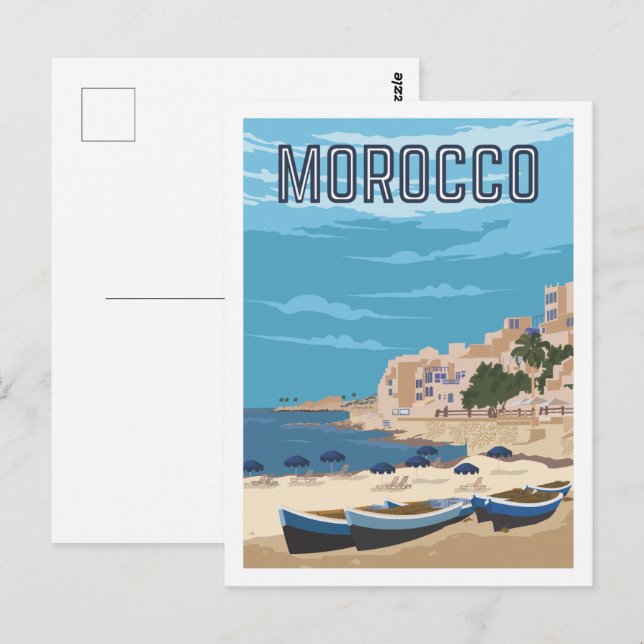 Carte Postale Maroc Beach Illustration de lieux de voyage célèbr (Devant / Derrière)