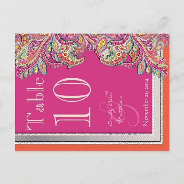 Carte Postale Marocain Tangerine & Fuchsia Mariage Numéro de tab (Devant)