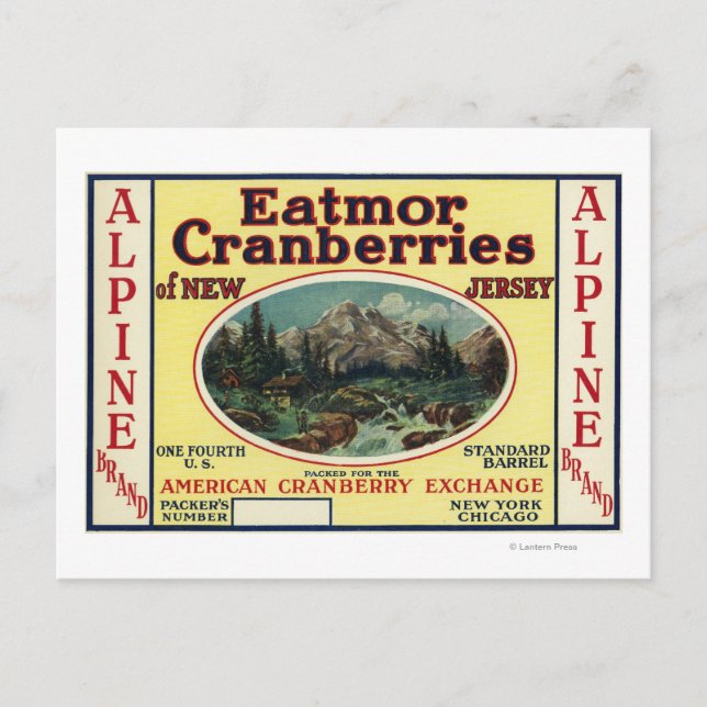 Carte Postale Marque Étiquette de la marque Eatmor Cranberries (Devant)