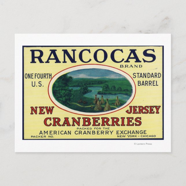 Carte Postale Marque Rancocas Cranberry Étiquette (Devant)