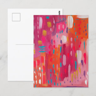 Carte Postale Marques de pinceau rose et orange Abstraites