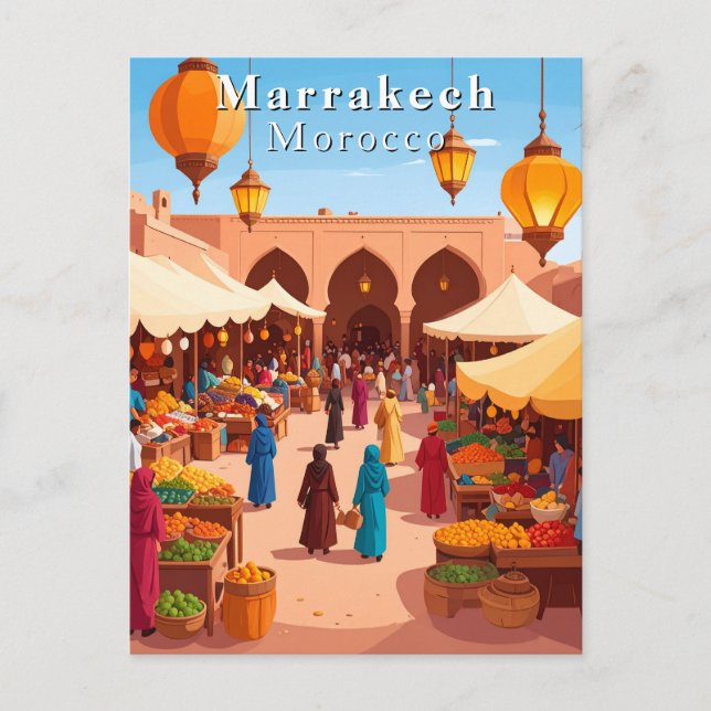 Carte Postale Marrakech Maroc Souk marocain et voyage sur le mar (Devant)