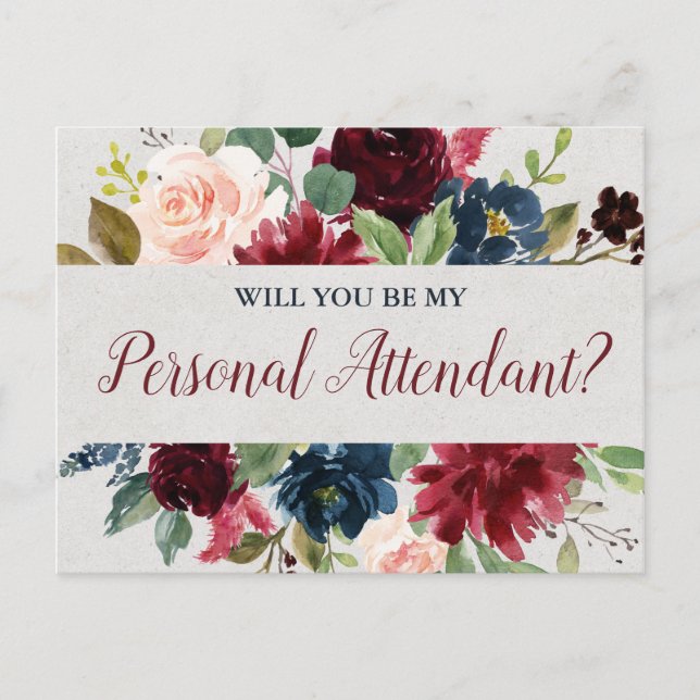Carte Postale Marsala & Navy Floral Personal Attendant Propositi (Devant)