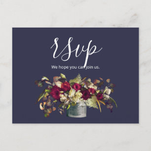 Carte Postale Marsala & Roses aquarelles ivoire RSVP marine