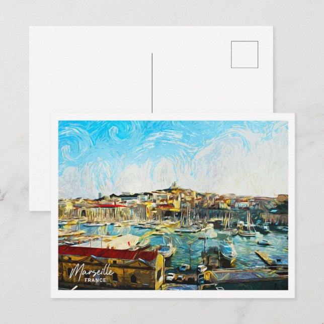 Carte Postale Marseille France Belle peinture à huile Paysage (Devant / Derrière)