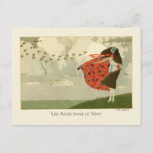 Carte Postale Marty Vintage Art Déco Mode Ailes dans le vent