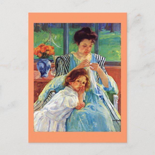 Carte Postale Mary Cassatt art : Jeune mère, peinture de Cassatt (Devant)