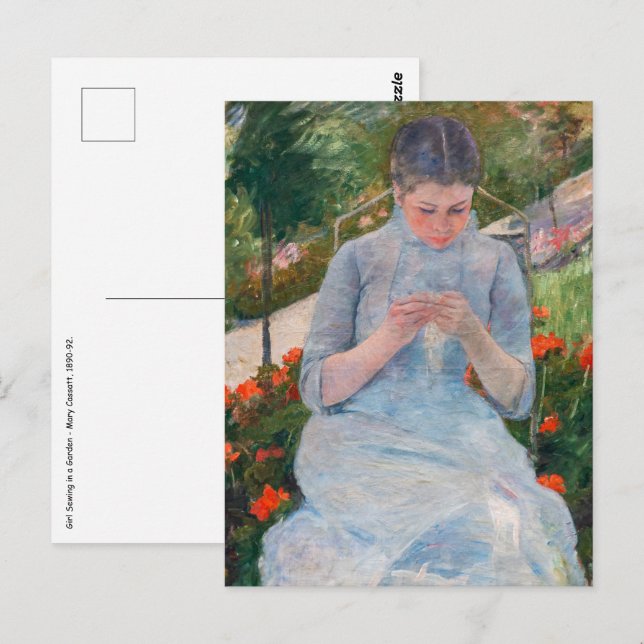 Carte Postale Mary Cassatt - Fille cousant dans un Jardin (Devant / Derrière)