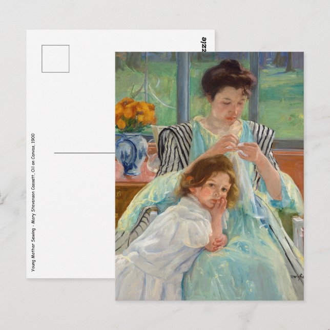 Carte Postale Mary Cassatt - Jeune Mère cousant (Devant / Derrière)
