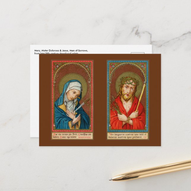 Carte Postale Mary, Mater Dolorosa & Jesus, Ecce homo (Devant/Arrière en situation)