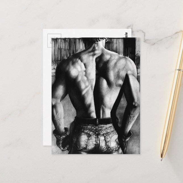 Carte postale Masculine Bodybuilder Tight Jeans Ar (Devant/Arrière en situation)