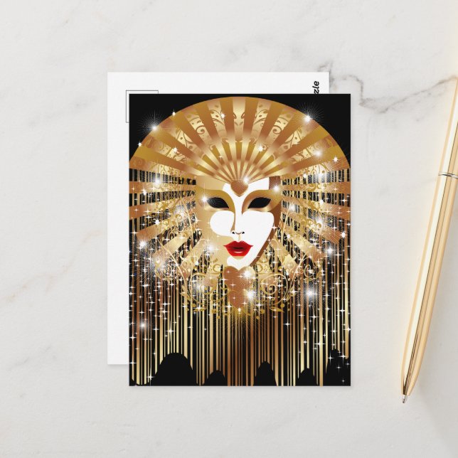 Carte Postale Mask de la Fête du Venice Carnival (Devant/Arrière en situation)