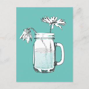 Carte Postale mason jar daisies postcard