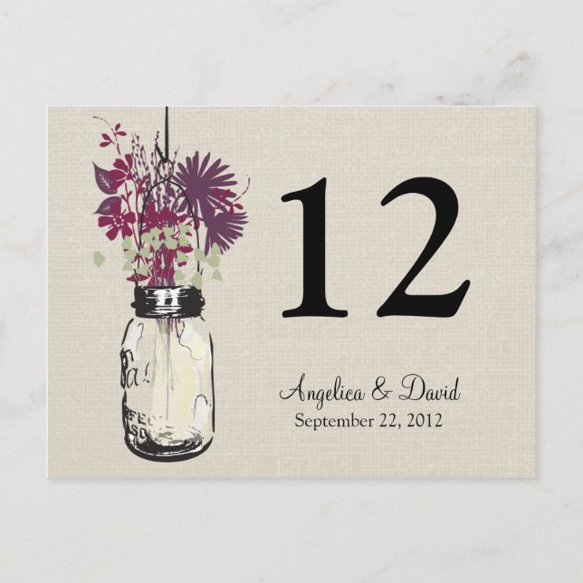 Carte Postale Mason Jar & Wildflowers Table Card (Devant)