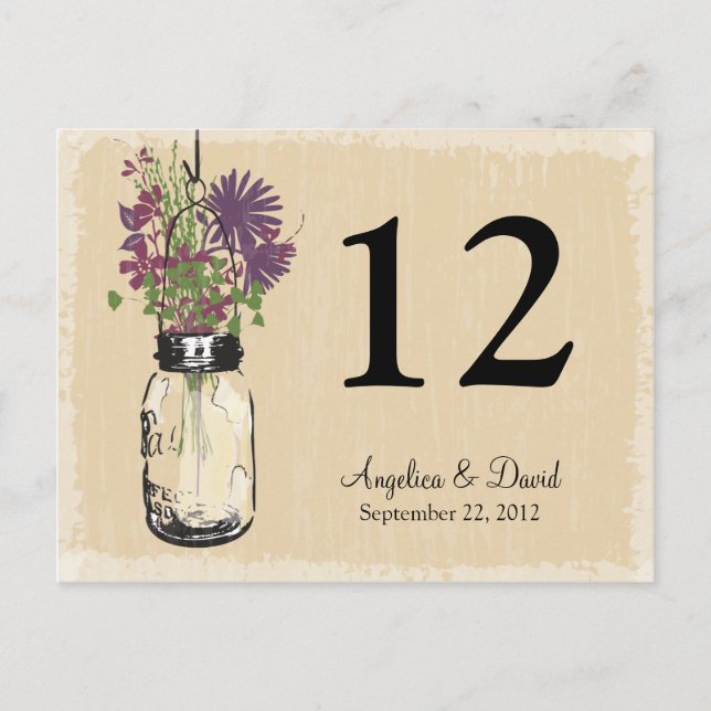 Carte Postale Mason Jar & Wildflowers Table Card (Devant)