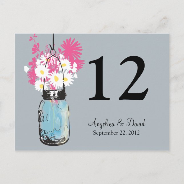 Carte Postale Mason Jar & Wildflowers Table Card (Devant)