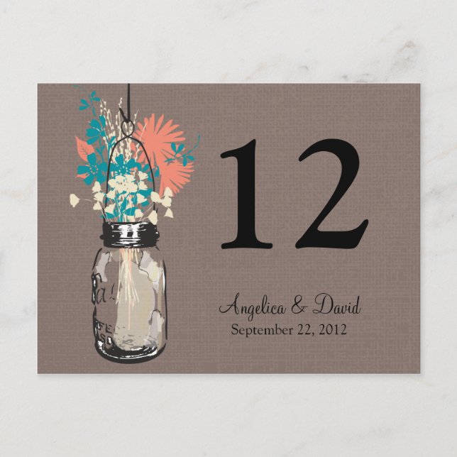 Carte Postale Mason Jar & Wildflowers Table Card (Devant)