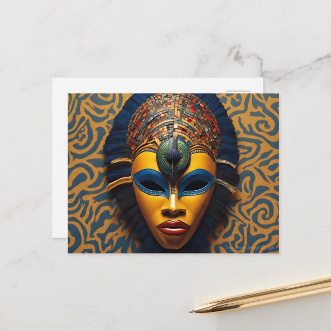 Carte Postale Masque africain (Devant/Arrière en situation)