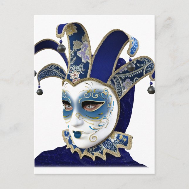 Carte Postale Masque carnivale vénitien bleu en profil (Devant)