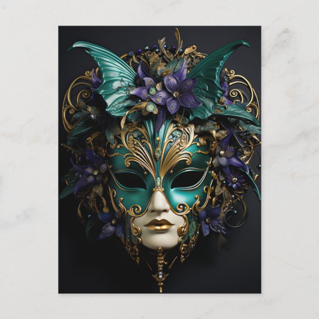 Carte Postale Masque d'Aqua Violet Mascarade Masques Mardi Gras  (Devant)