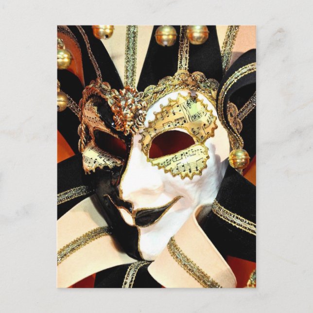Carte Postale Masque de Jester du Carnaval vénitien avec cloches (Devant)