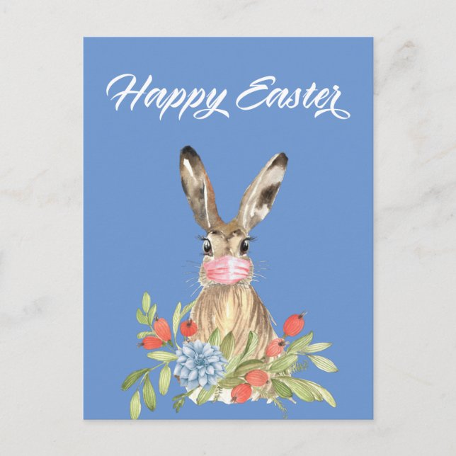 Carte Postale Masque de Pâques joyeux 2021 Lapin de quarantaine (Devant)