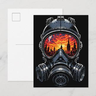 Carte Postale Masque dystopique Reflet de coucher de soleil urba