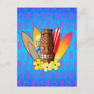 Carte Postale Masque Et Surf Tiki