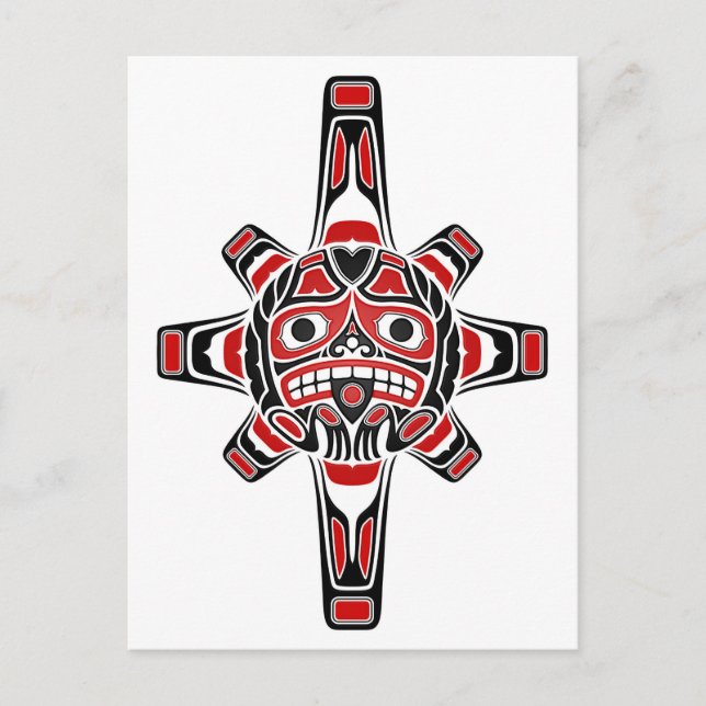 Carte Postale Masque solaire Haida rouge et noir sur fond blanc (Devant)