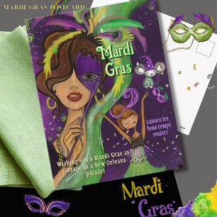 Carte postale masquée vibrante de Mardi Gras