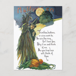 Carte Postale Masquer la sorcière avec poème d'Halloween