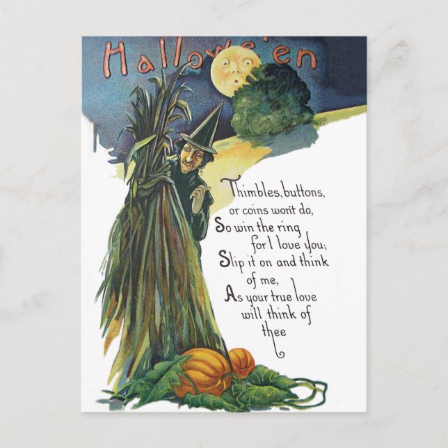 Carte Postale Masquer la sorcière avec poème Halloween (Devant)