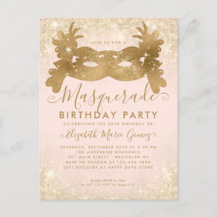Carte Postale Masquerade Blush Rose Gold Parties scintillant fêt