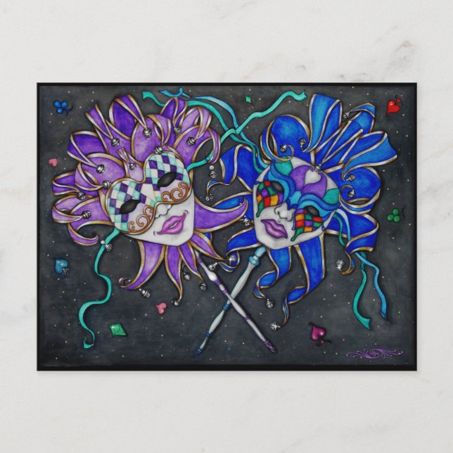 Carte Postale Masques Jester Comédie/Tragédie (Devant)