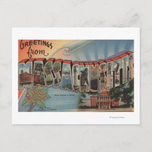 Carte Postale Massachusetts (Capitale d'Etat/Fleur)