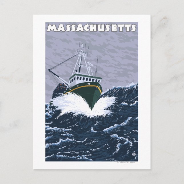 Carte Postale MassachusettsCrabe Plage de bateaux de pêche (Devant)