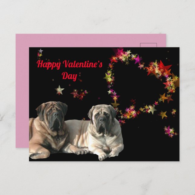 Carte postale Mastiff anglais Saint-Valentin  (Devant / Derrière)