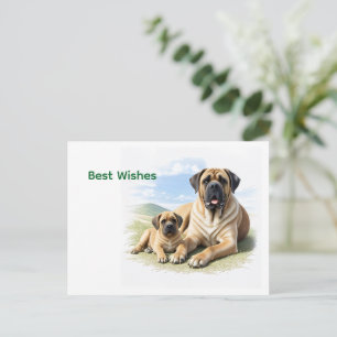 Carte Postale Mastiff Dogue anglaise avec enfant en vacances