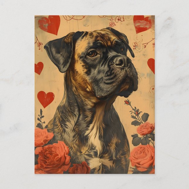 Carte Postale Mastiff Vintage Saint-Valentin (Devant)