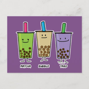 Carte Postale Matcha boba thé lait de boisson verte Taro tapioca