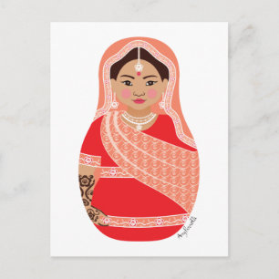Carte postale Matriochka indienne (rouge)