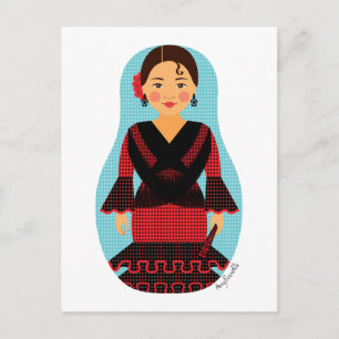 Carte postale Matryoshka, robe rouge espagnole