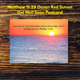 Carte Postale Matthew 11:28 Coucher de soleil rouge sur l'océan 