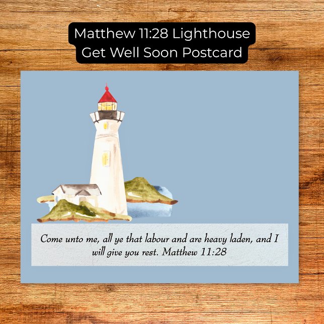 Carte Postale Matthieu 11:28 Phare Guérissez Bientôt (Matthew 11:28 Lighthouse Get Well Soon Postcard)