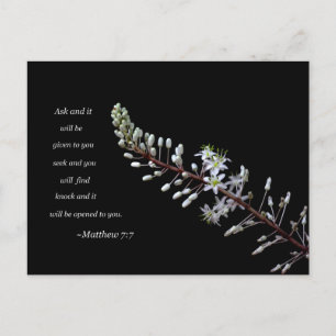 Carte Postale Matthieu 7:7 floral blanc