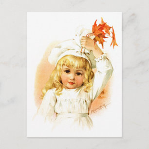 Carte Postale Maud Humphrey : Fille d'automne aux feuilles d'éra